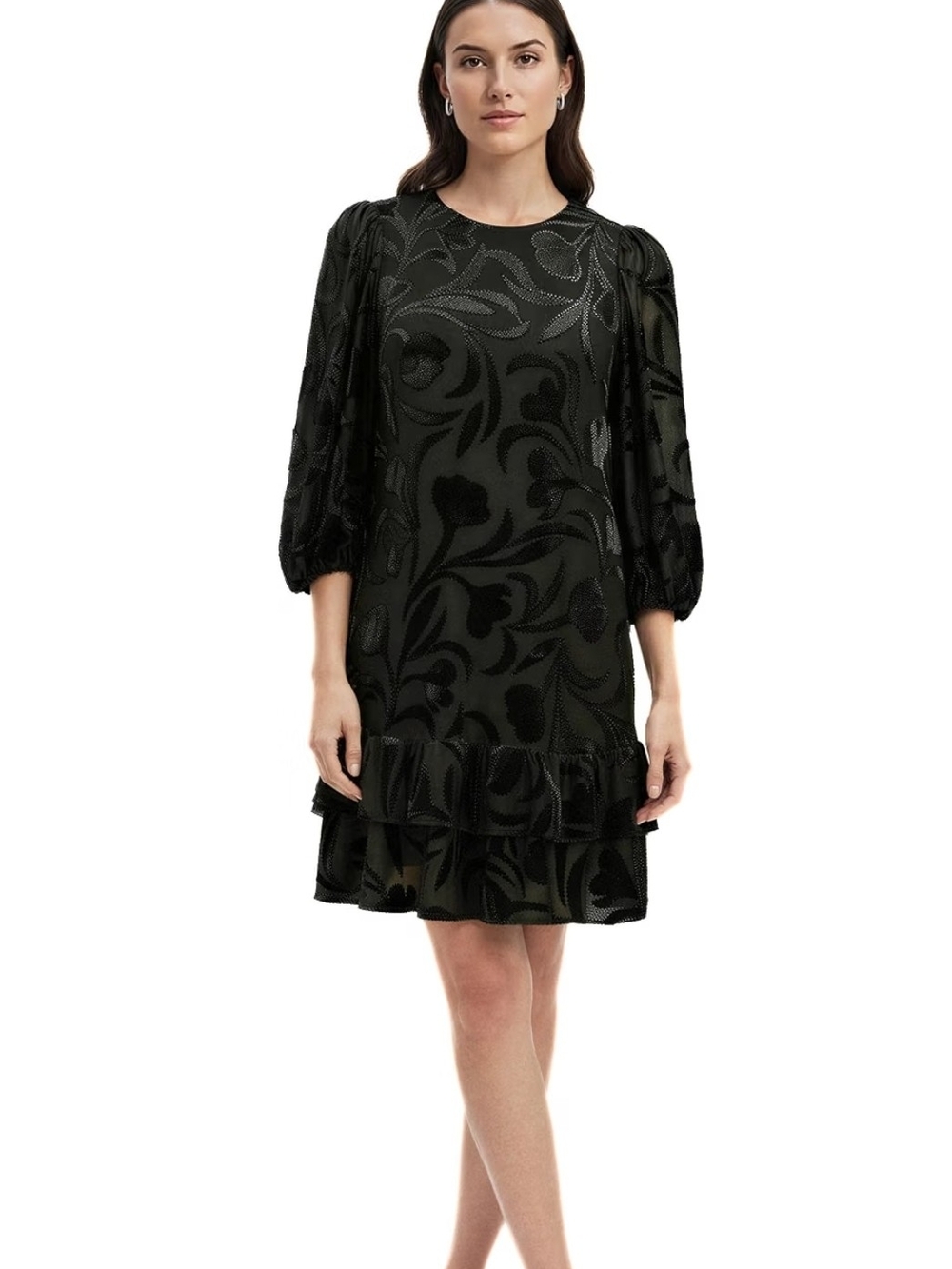 Anne Klein Women's Long Sleeve Tiered Burnout Velvet Dress sz 6 NWT
